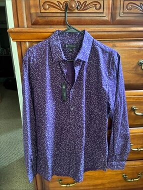INC International Concepts Purple Printed Button-Down Shirt